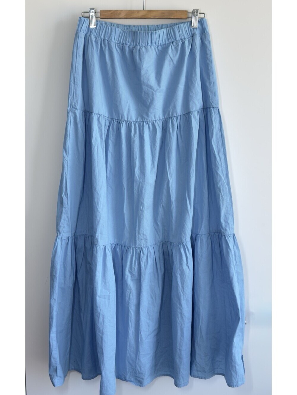 Hunter & Brown Blue Tiered Maxi Skirt Cotton Lined Elastic Waist Size Large - Picture 8 of 8